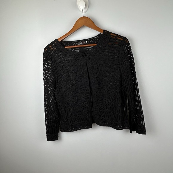 Black Lace Crochet jacket cardigan sheer hooke at top only Modelia XL Beautiful - Picture 7 of 11
